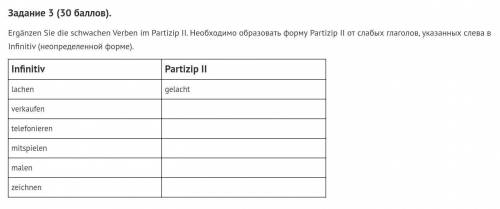 Задание 3 ( ). Ergänzen Sie die schwachen Verben im Partizip II. Необходимо образовать форму Partizi