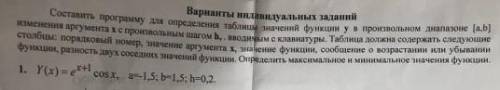 Составить программу для определения таблицы значений функции у в произвольном диапазоне [a,b] измене