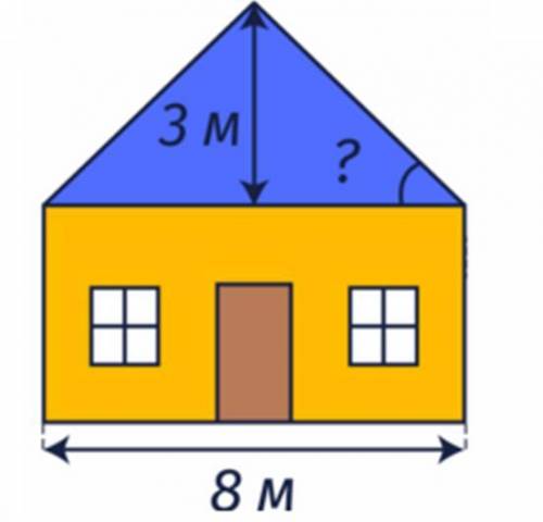Ширина дома 8 м, а высота чердака 3 м. Под каким углом к горизонту размещена крыша этого дома? Ширин