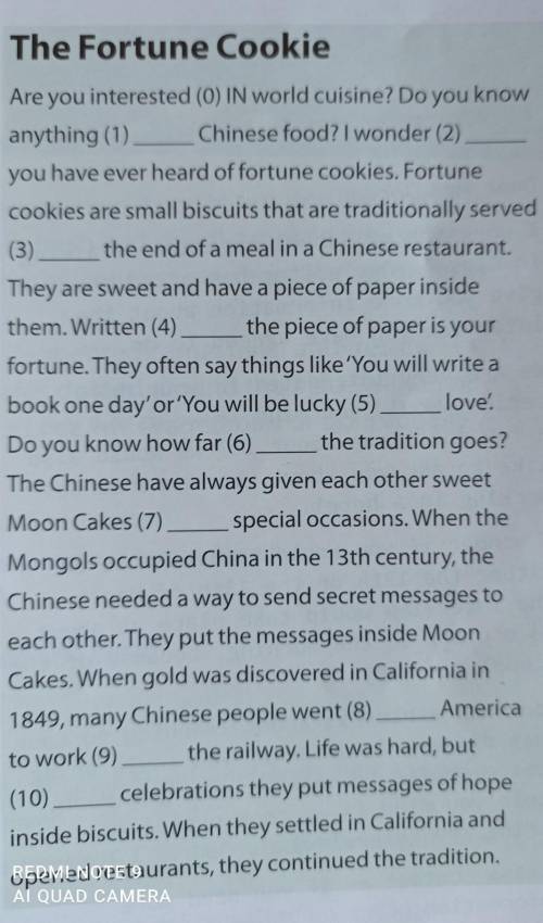 Read this passage about fortune cookiesand answer the questions in exercise 1​