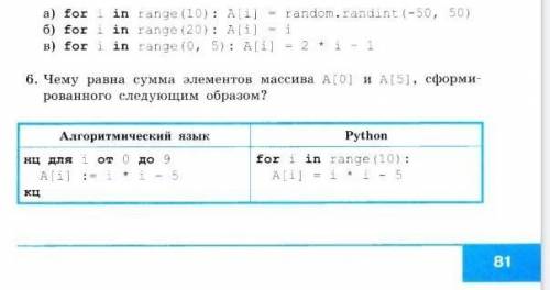 Информатика чему равна сумма элементов массива а[0] и a[5] сформированного следующим образом? ​