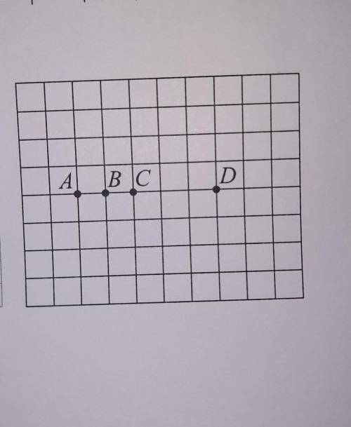 на клетчатой бумаге с размером клетки 1х1 отмечены точки A, B, C и D. найдите расстояние между серед