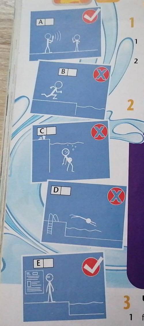 2 Read the text. Match the instructions (1-5) to the pictures(A-E).Safe Splashing. Swimming is a gre