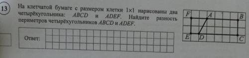 На клетчатой бумаге с размером клетки 1×1 нарисованы два четырёхугольника: ABCD и ADEF. Найдите разн