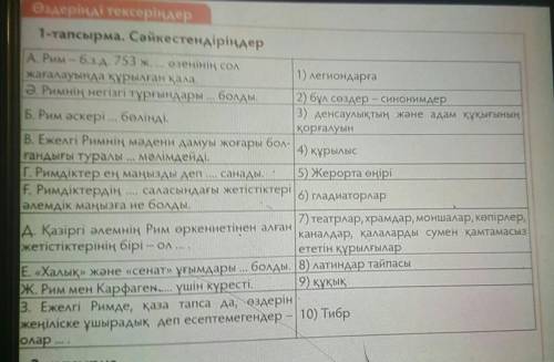 1-тапсырма. Сәйкестендіріңдер А. Рим - б.з.д. 753 ж. ... өзенінің солжағалауында құрылған қала.1) ле