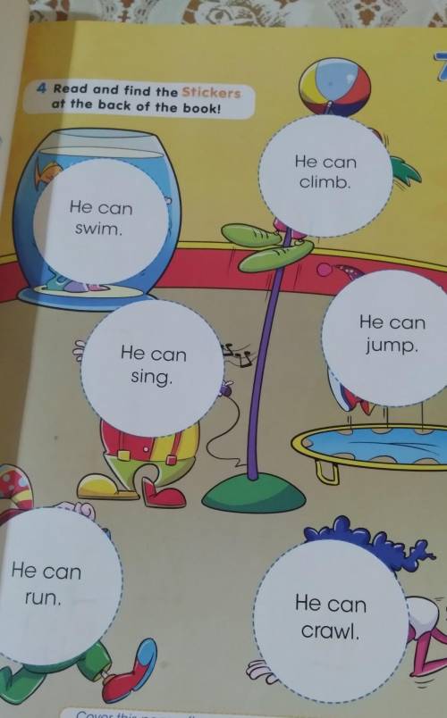 7 Read and find the Stickersat the back of the book!He canclimbHe canswimHe canjumpHe cansingHe canr