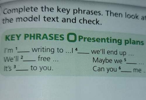 2 Complete the key phrases. Then look at the model text and check.KEY PHRASES O Presenting plansI'm