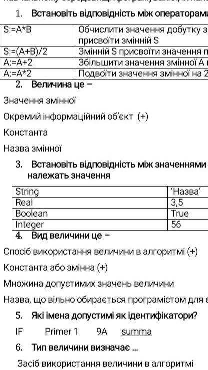 Встановіть відповідність між операторамм і діями які вони реалізують​