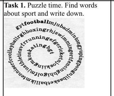 Puzzle time. Find words adout sport and wirite down. ​