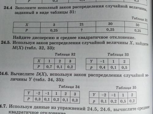 Используя закон распределения случайной величины x найдите m(x) (табл. 32,33): задание 24.5