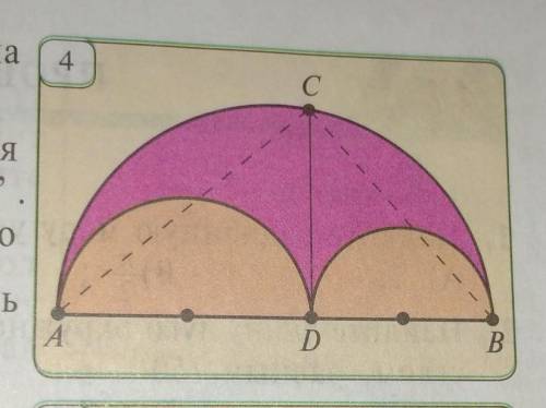 , с геометрией : Пусть AD=6 см, BD=4 см. Найдите площадь и периметр (сумму длин соответствующих дуг)