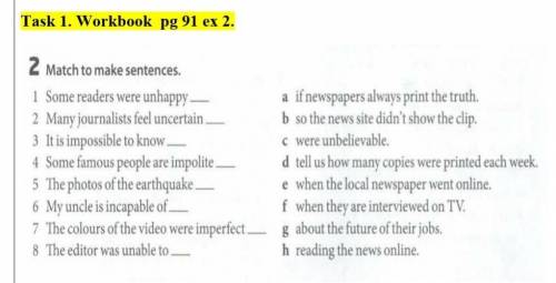 Task 1. Workbook pg 91 ex 2. 2 Match to make sentences.1 Some readers were unhappy — a if newspapers