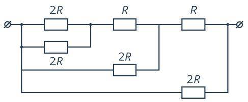 Вычислите сопротивление цепи при смешанном соединении, если R = 2 Ом.