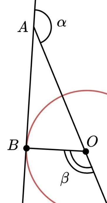 Прямая AB – касательная. Если β = 120°, найди угол α.​