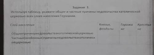 Используй таблицу, укажи общие и частные причины недовольства католической церковью всех слоёв начис