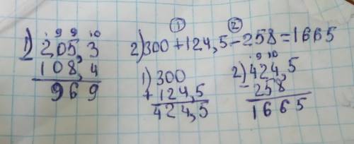 3. Вычисли, записывая действия столбиком.205.3 – 108.4300 + 124.5 – 258​