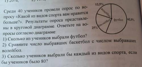 . Среди 40 учеников провели опрос по во- просу «Какой из видов спорта вам нравитсябольше?». Результа