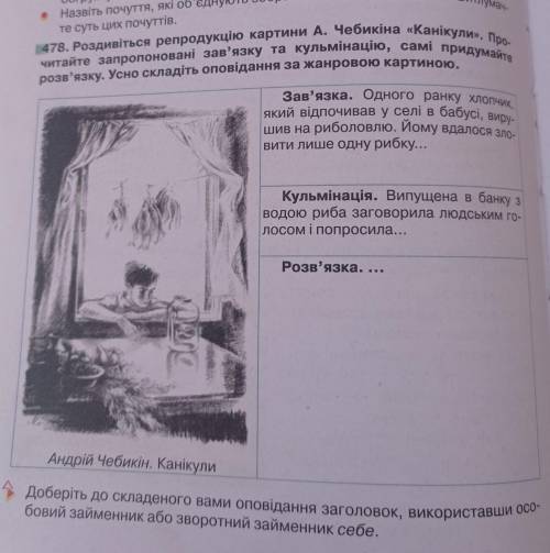 Твір-оповідання за картиною, опираючись на поданий початок (10-12) речень​