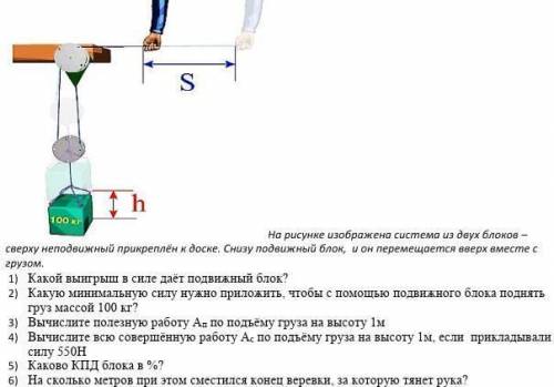 На рисунке изображена система из двух блоков – сверху неподвижный прикреплён к доске. Снизу подвижны