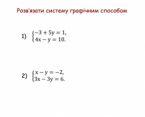 -3+5у=1 4х-у=10х-у=-23х-3у=6розв'язати систему графічним ​
