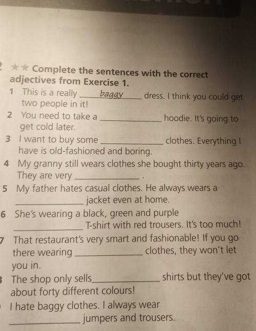 2 Complete the sentences with the correctadjectives from Exercise 1.1 This is a really bagay dress. 