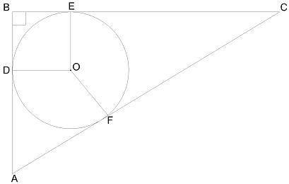 У прямокутний трикутник ABC вписано коло, ∠B — прямий. Обчисли кути трикутника A та C, а також кути,
