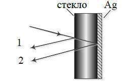 Одна сторона стекла посеребрена. Луч света падает нормально и отражается от ближнего и дальнего края