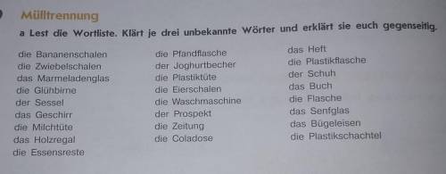 A Lest die Wortliste. Klärt je drei unbekannte Wörter und erklärt sie euch gegenseitig. die Bananens