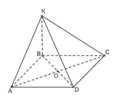 К плоскости, в которой лежит квадрат ABCD, проведён перпендикуляр KB такой же длины, как сторона ква