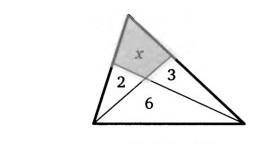 Две прямые делят треугольник на три треугольника и один четырехугольник. На рисунке цифрами обозначе