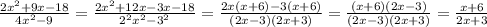 \frac{2x^2 + 9x - 18}{4x^2 - 9} = \frac{2x^2 + 12x - 3x - 18}{2^2x^2 - 3^2} = \frac{2x(x+6) - 3(x+6)}{(2x-3)(2x+3)} = \frac{(x+6)(2x - 3)}{(2x-3)(2x+3)} = \frac{x+6}{2x+3}