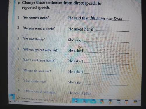 Change these sentences from direct speech to reported speech.