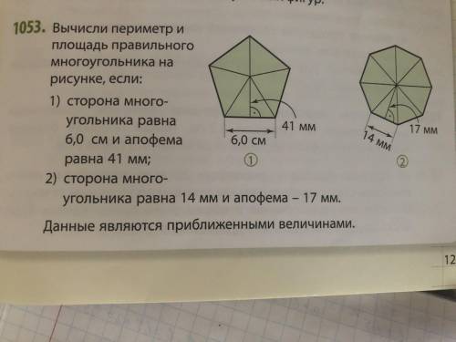 Вычисли периметр и площадь правильного многоугольника на рисунке