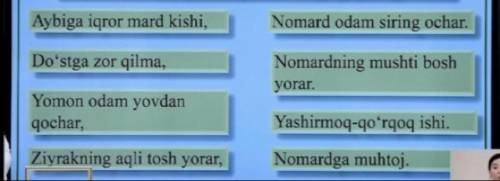 1. Yuqorida berilgan maqollarning juftini toping .