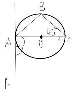 Дано: О- центр окружности СА -диаметр В - принадлежит окружности < ВСА = 45° < АВС - прямой АК