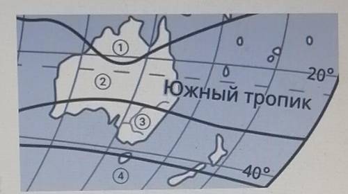 Климат Австралии Какой цифрой на приведённой карте Австралии отмечен тропический климатическийпояс?К