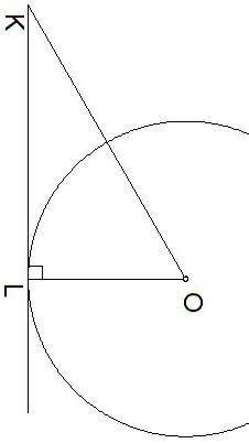    ∢ OKL = 30°.  Отрезок касательнойLK = 33–√ м. Найди длину окружностиC= π м. (Если необходимо, отв