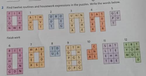 Find twelve routines housework expression in the puzzles. Write the worlds bolow.​
