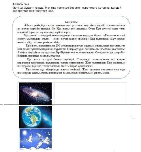 1-тапсырма Мәтінді мұқият тыңда. Мәтінде төменде берілген суреттерге қатысты қандай ақпараттар бар? 