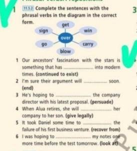 Complete the sentences with the phrasal verbs in the diagram in the correct form. get,sign, win, ove