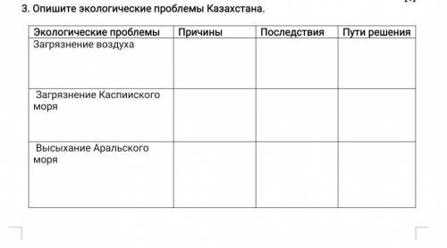 Опишите экологические проблемы Казахстана. Экологические проблемыПричиныПоследствияПути решенияЗагря