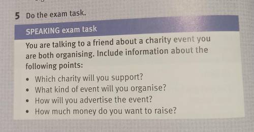 Do the exam task.SPEAKING exam taskYou are talking to a friend about a charity event youare both org