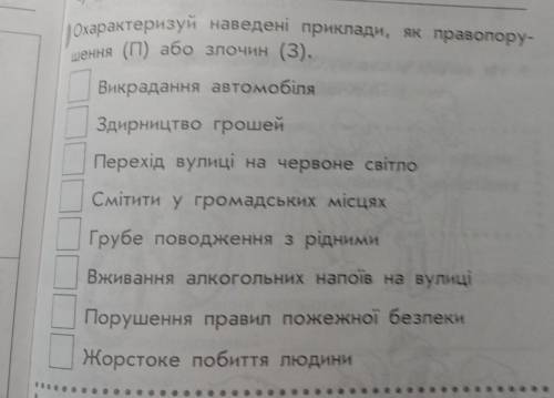 Охарактеризуй наведені приклади, як правопорушення-(П) або злочин-(З)​