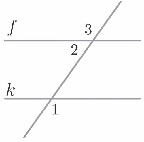 Пря­мые f и k параллельны. Най­ди­те угол1 , если угол 3=116градусов. ответ дайте в градусах.