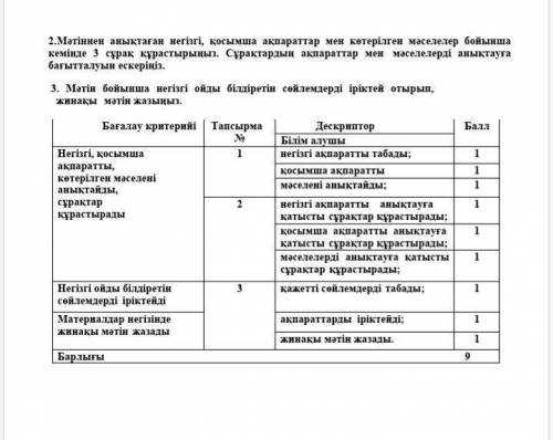 3. Мәтін бойынша негізгі ойды білдіретін сөйлемдерді іріктей отырып, жинақы мәтін жазыңыз.