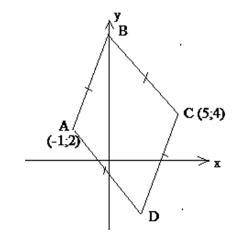 В заданном на рисунке ромбе ABCD, известны координаты вершин A(-1;2) и C(5;4). Точка B лежит на оси