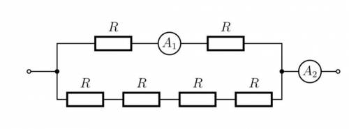 Одинаковые резисторы соединены так, как показано на рисунке. Определите показания второго амперметра