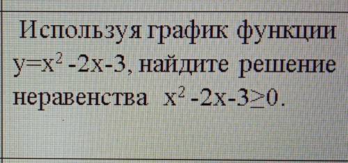 Используя график функцииy=x2 -2х-3, найдите решениенеравенства х2 -2х-3>=0​