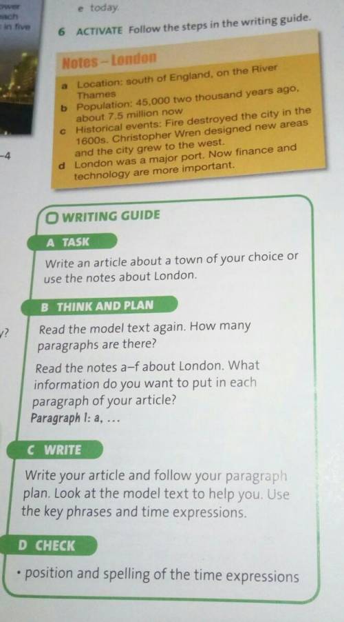6 ACTIVATE Follow the steps in the writing guide. Notes - Londona Location south of England, on the