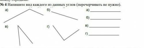 №4 Напишите вид каждого из данных углов (перечерчивать не нужно). a) a) 6) в) г) в)​